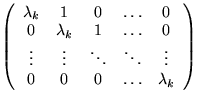 $\displaystyle\left(\begin{array}{ccccc}\lambda_k&1&0&\dots&0\\ 0&\lambda_k&...\vdots&\vdots&\ddots&\ddots&\vdots\\ 0&0&0&\dots&\lambda_k\end{array}\right)$